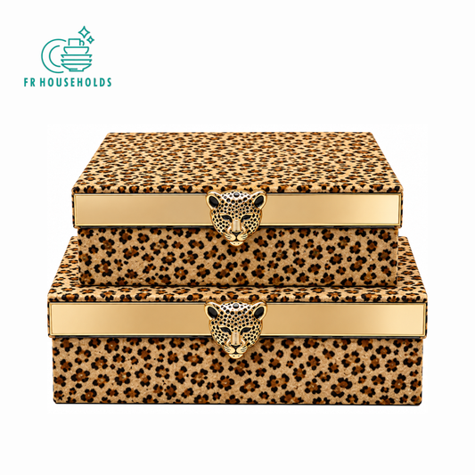 2 Pieces Leopard Print Decorative Storage Box Set