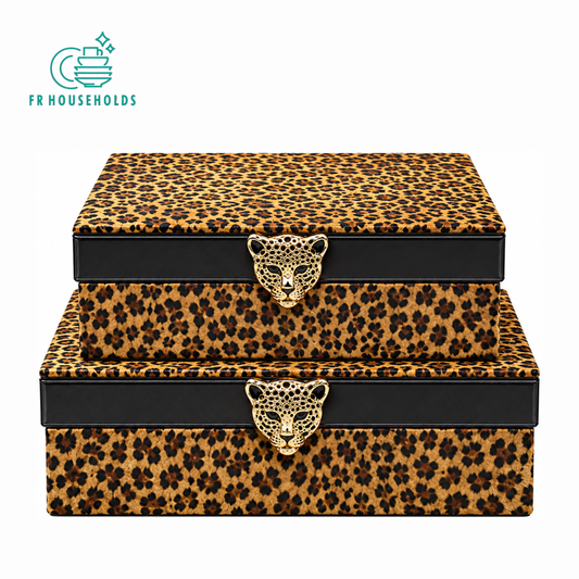 2 Pieces Leopard Print Decorative Storage Box Set