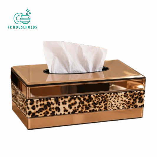 Luxury Leopard Print Tissue Box with Gold Finish