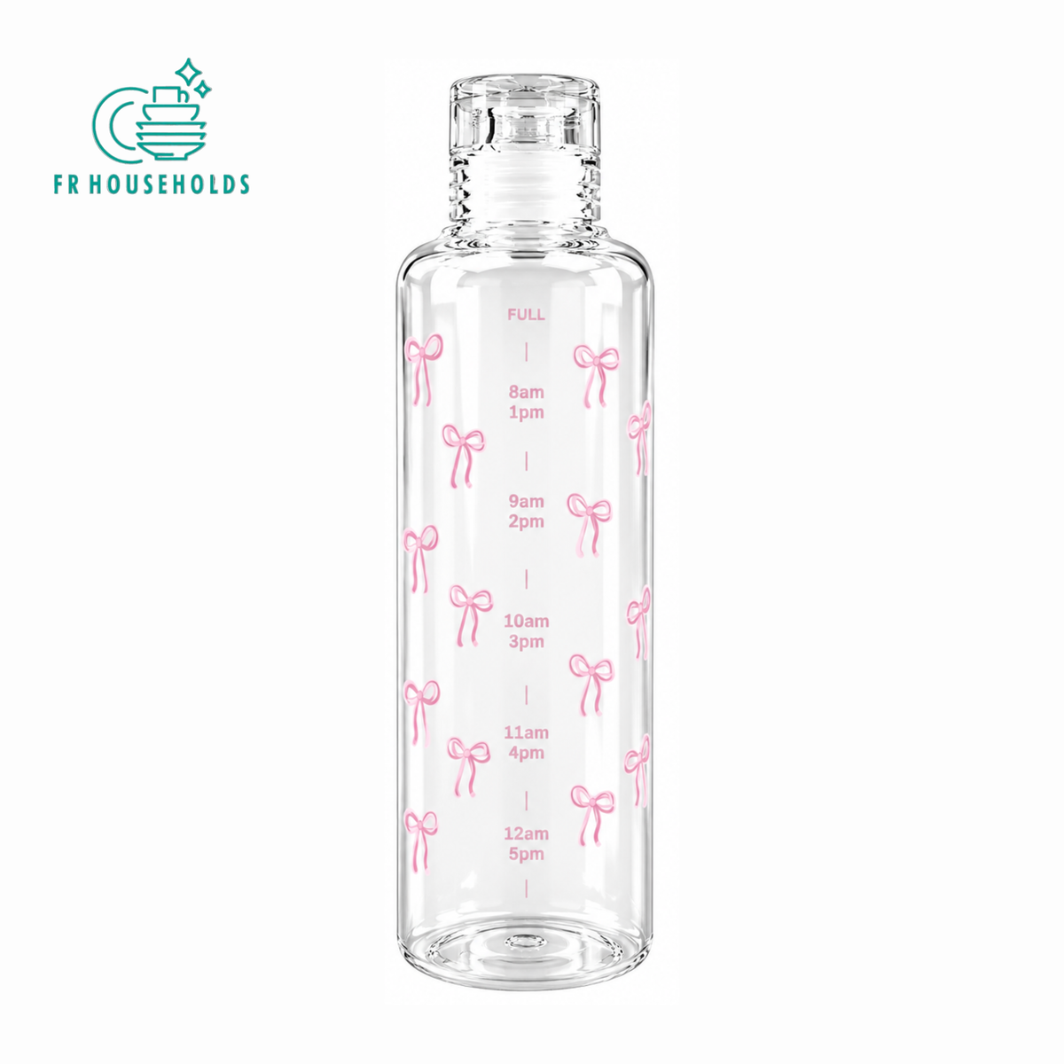Pink Bow Motivation | Glass Water Bottle with Time Markings