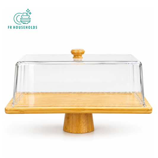 Wooden Cake Stand with Glass Dome Cover