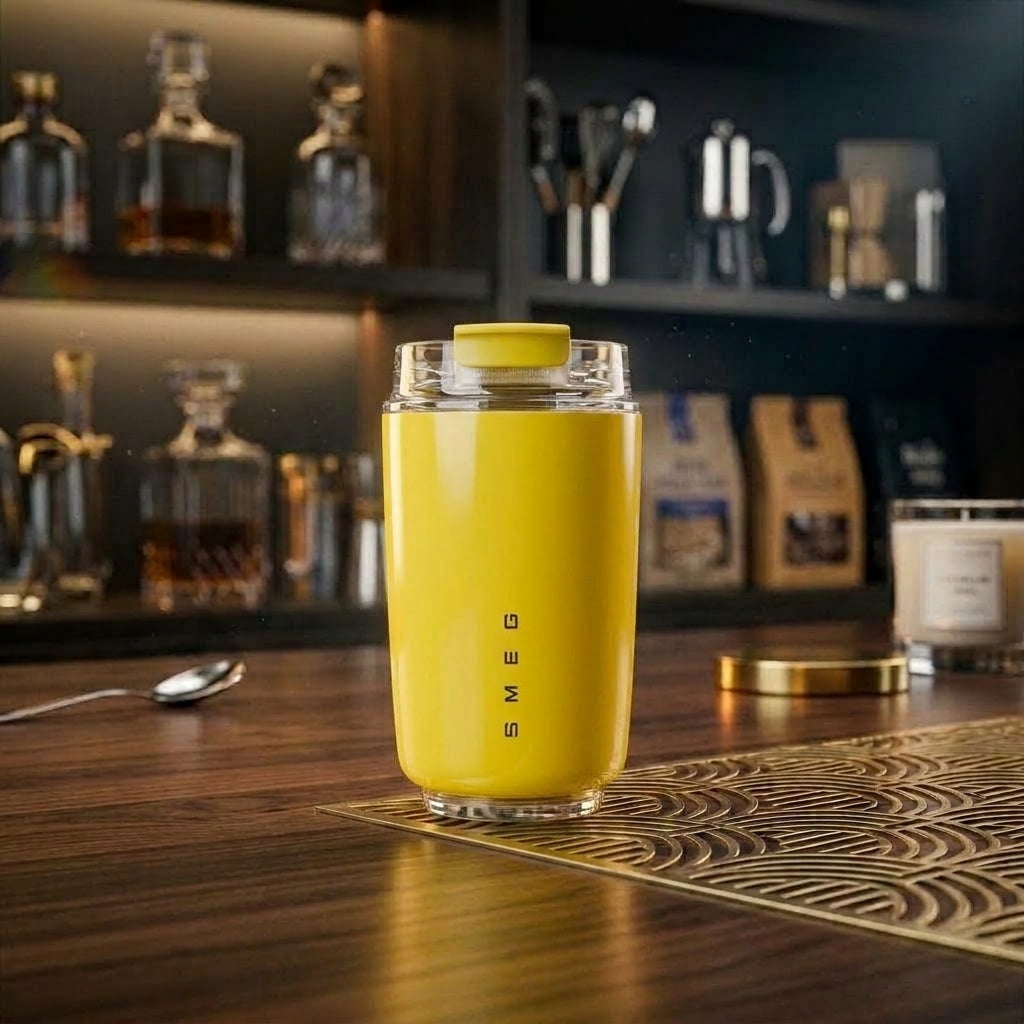 SMEG Style Transparent Lid Insulated Coffee Travel Mug (320ml)