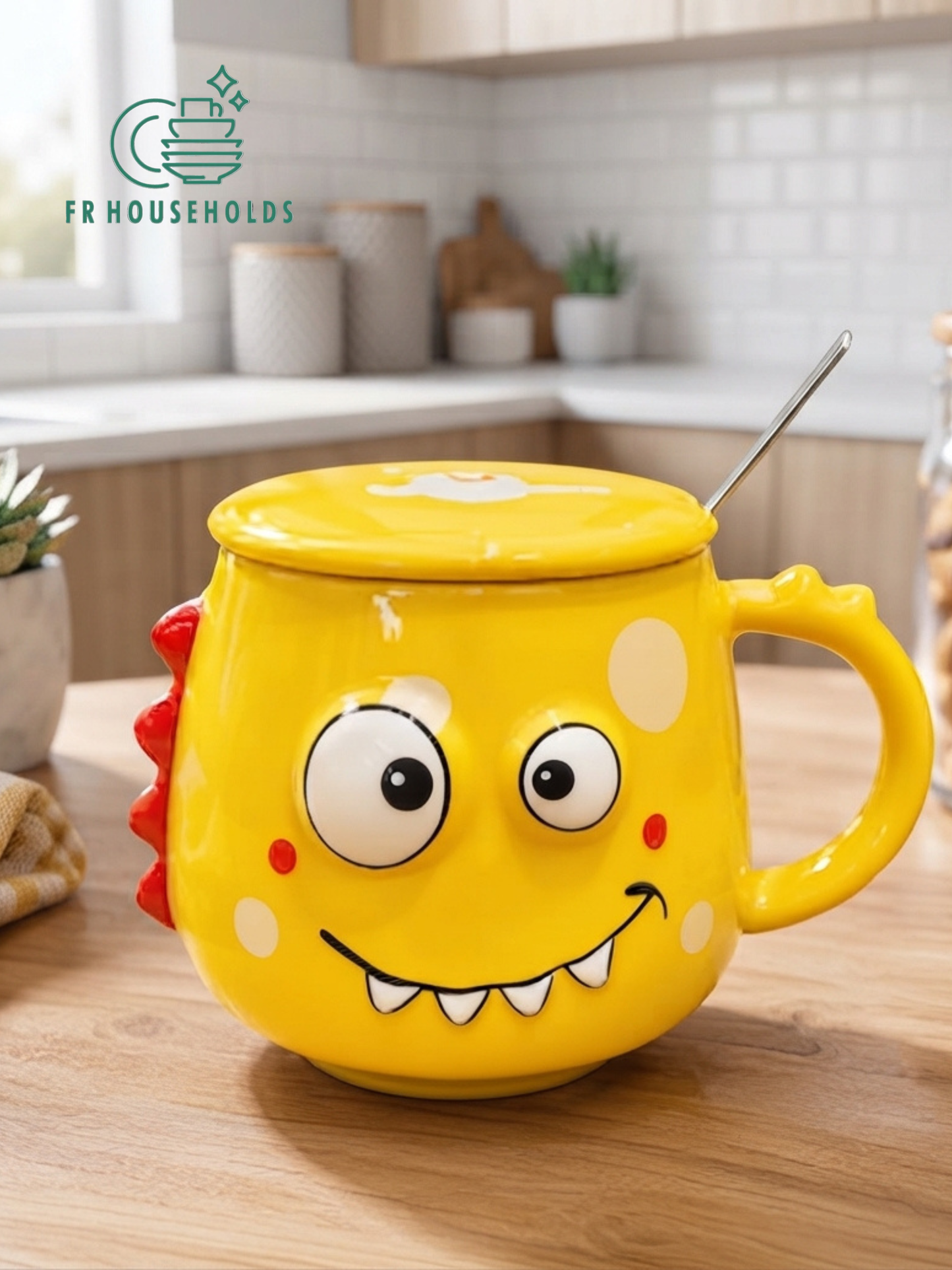 Cute Monster Ceramic Mug with Lid and Spoon Set | FR HOUSEHOLDS