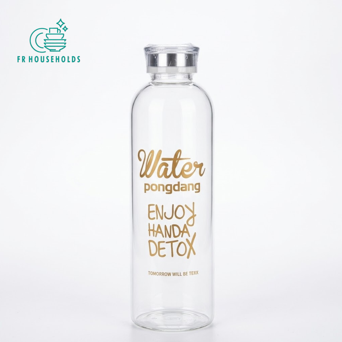 Clear Glass Detox Water Bottle with Silver Cap