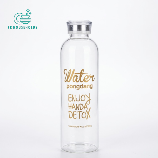Clear Glass Detox Water Bottle with Silver Cap