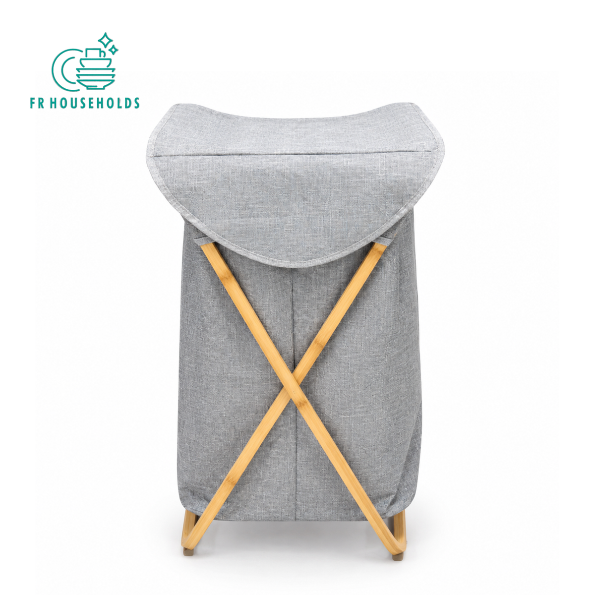 Folding Bamboo Frame Fabric Laundry Hamper with Lid