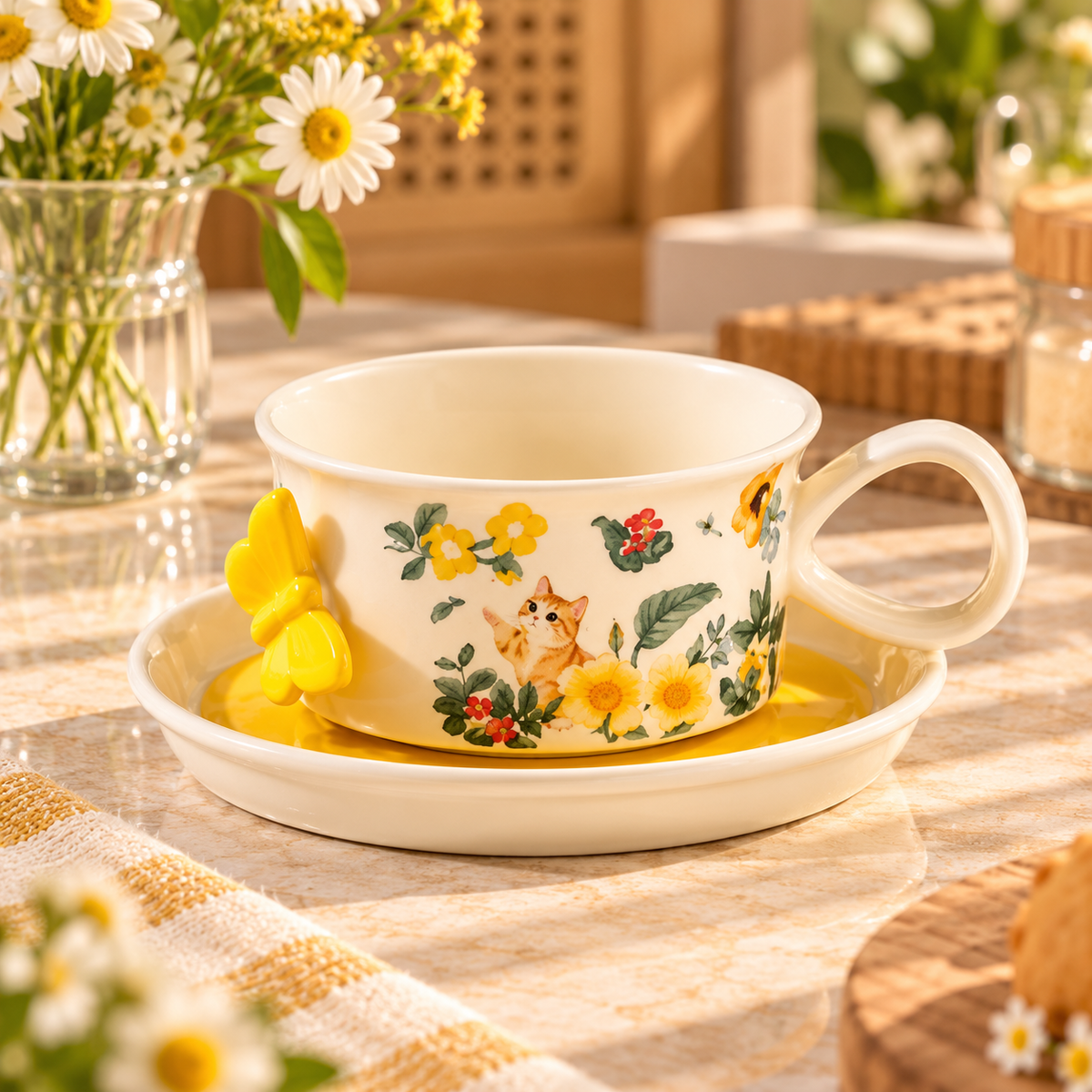 Floral Ceramic Tea Cup and Saucer | 1cup + 1saucer – Available in Different Colours