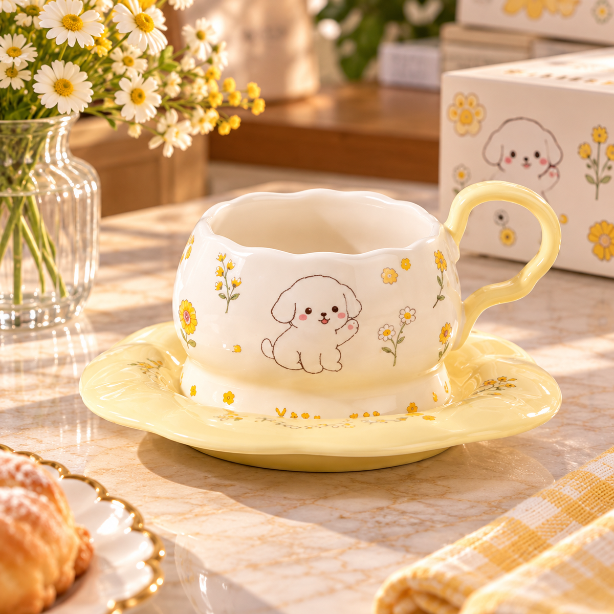 Cute Animal Print Ceramic Tea Cup and Saucer – Different Colours
