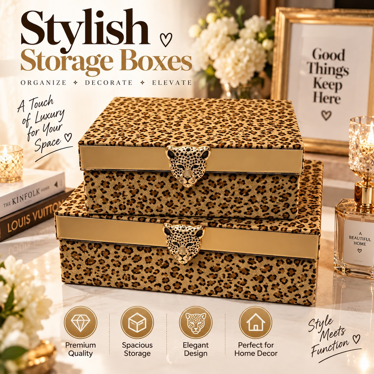 2 Pieces Leopard Print Decorative Storage Box Set