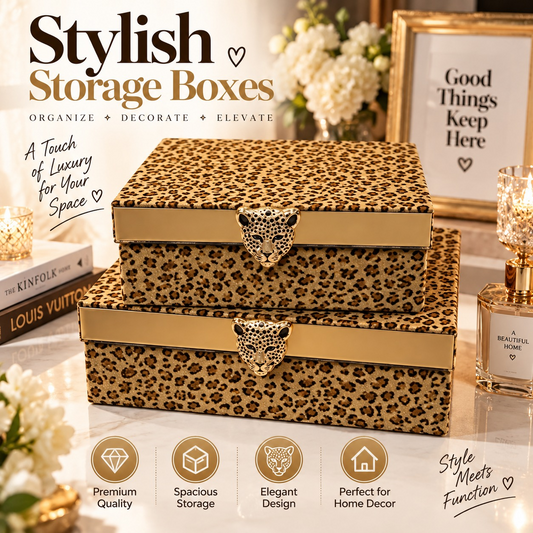 2 Pieces Leopard Print Decorative Storage Box Set