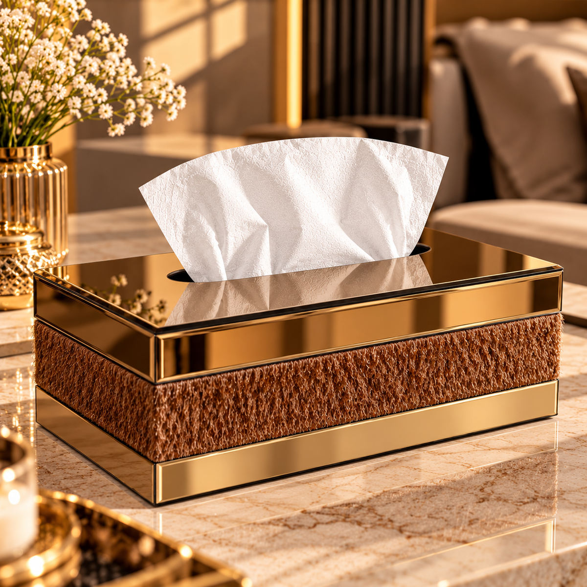 Rose Gold Brown Fur Tissue Box Cover