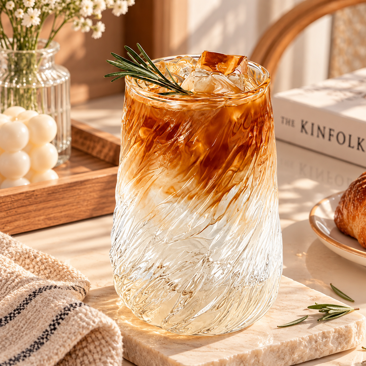Textured Glass Tumbler – Wavy Aesthetic Drink Cup 400ml