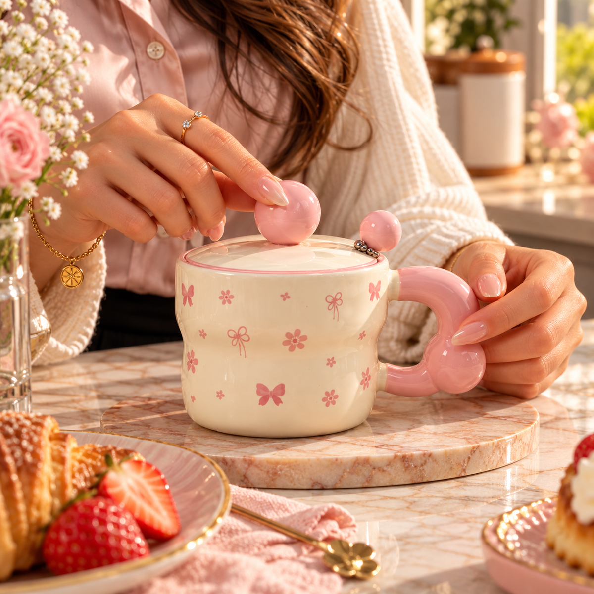 Cute Ceramic Coffee Mug with Lid – Available in Different Colours