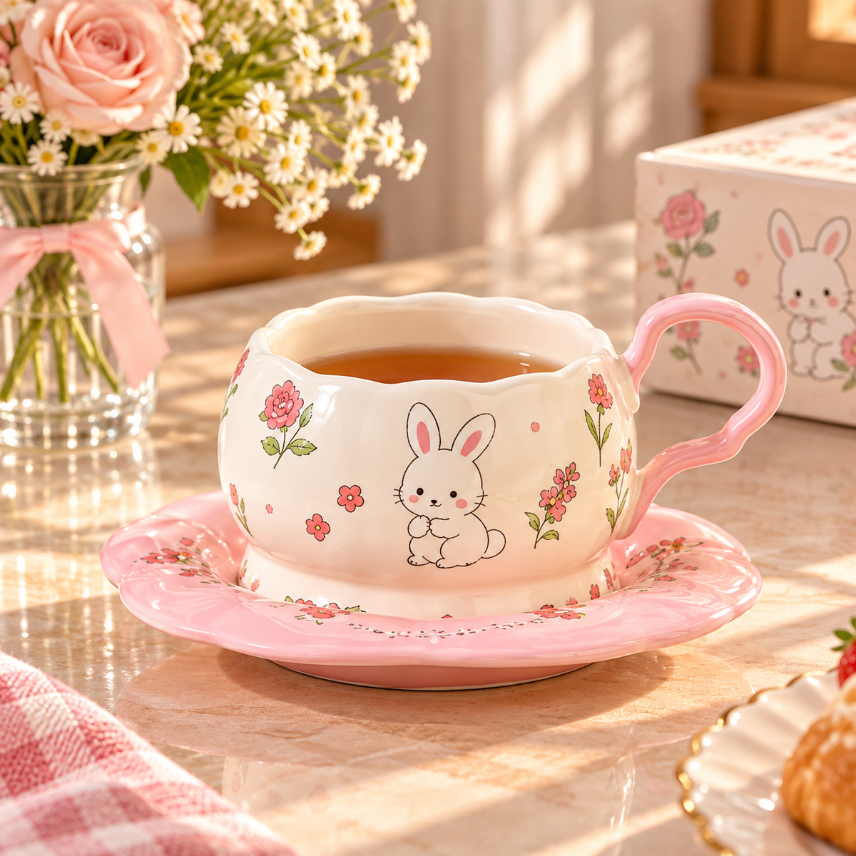 Cute Animal Print Ceramic Tea Cup and Saucer – Different Colours