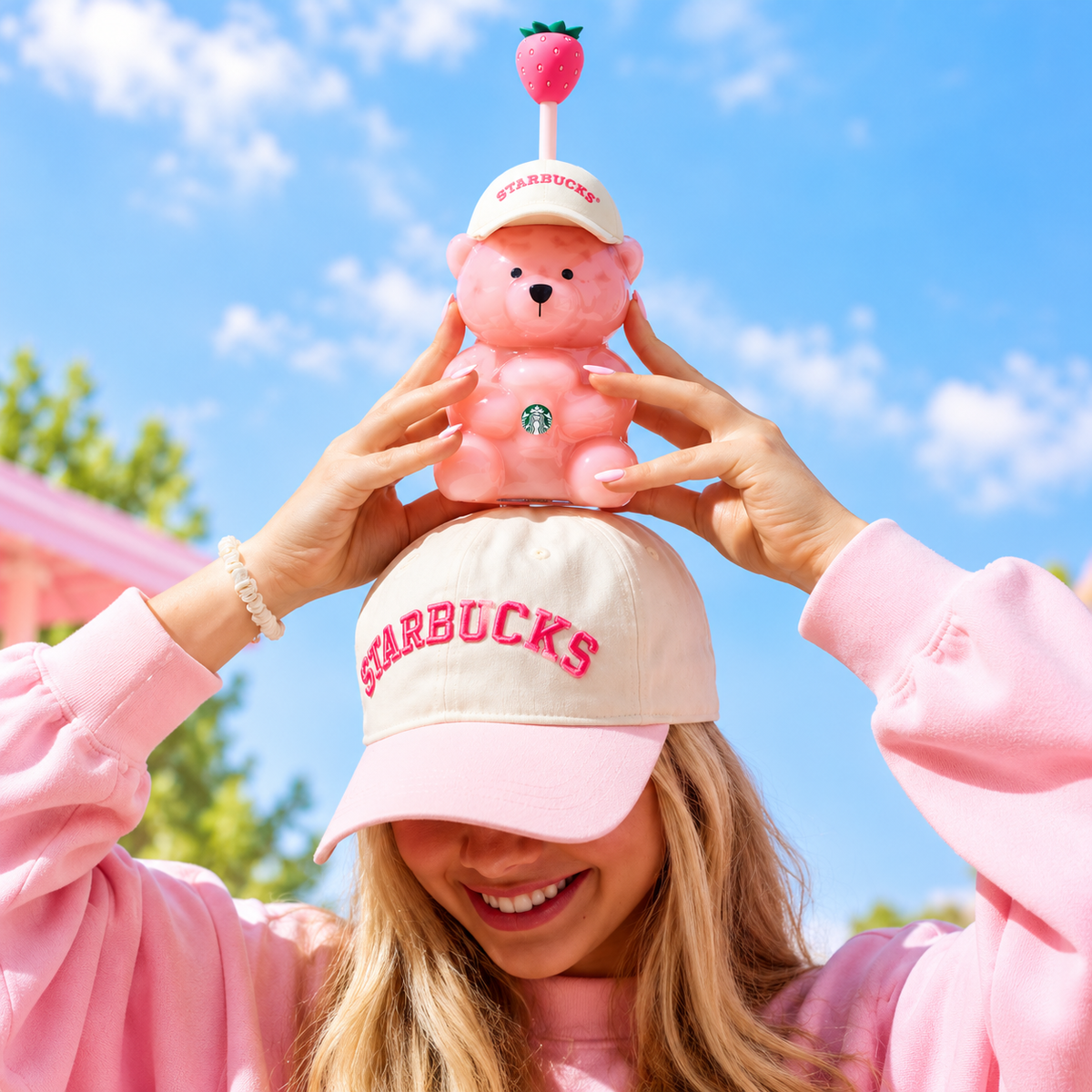 Starbucks Bearista Bear-Shaped Cup with Straw – Pink Hat