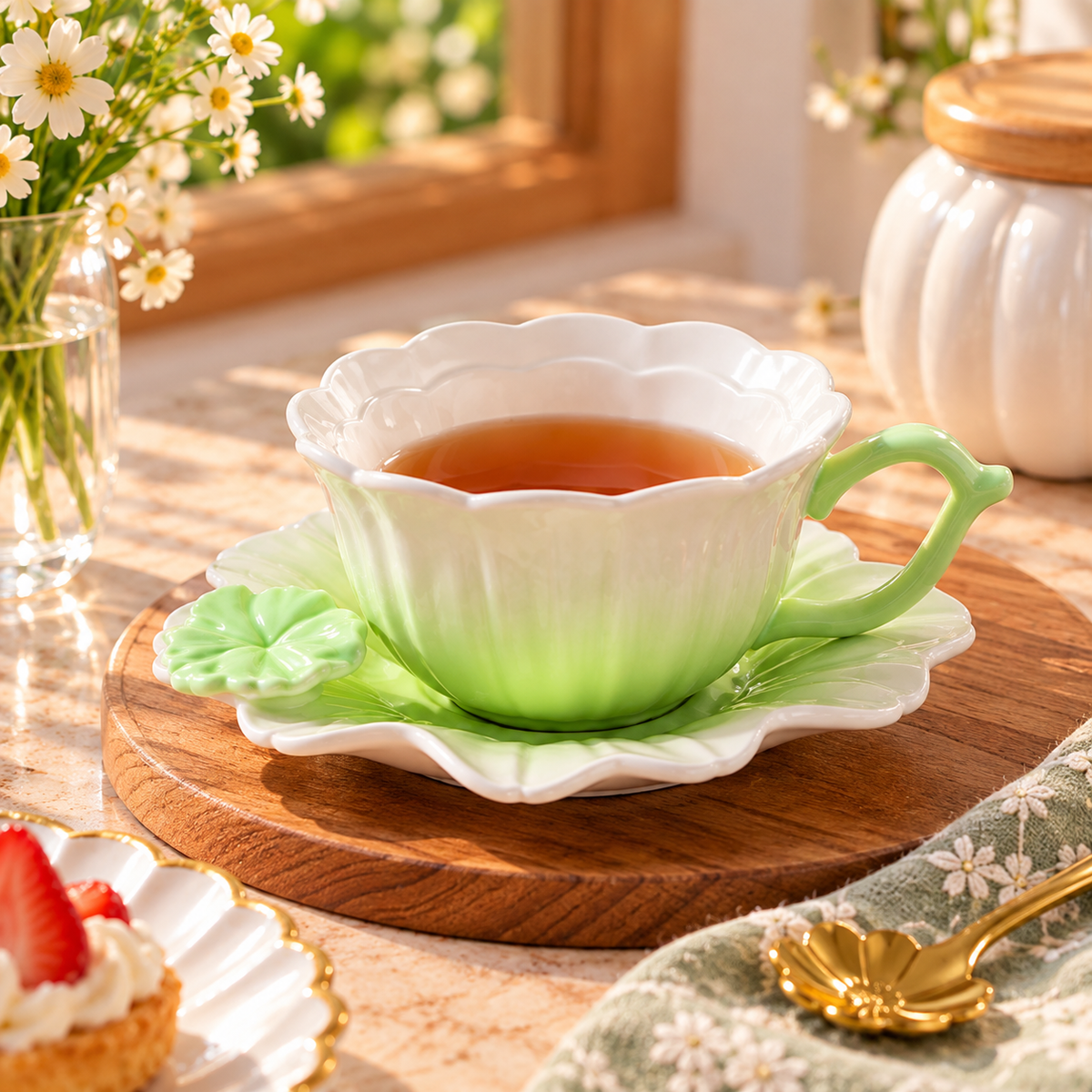 Flower Shaped Ceramic Tea Cup and Saucer – Different Colours | 1cup + 1saucer