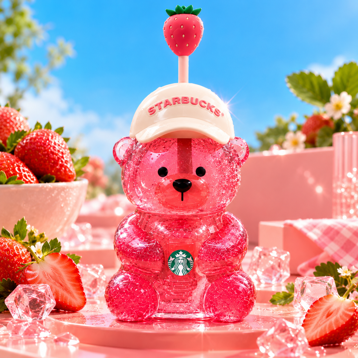 Starbucks Bearista Bear-Shaped Cup with Straw – Pink Hat