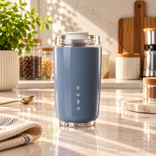 SMEG Slate Grey Travel Tumbler with Clear Lid