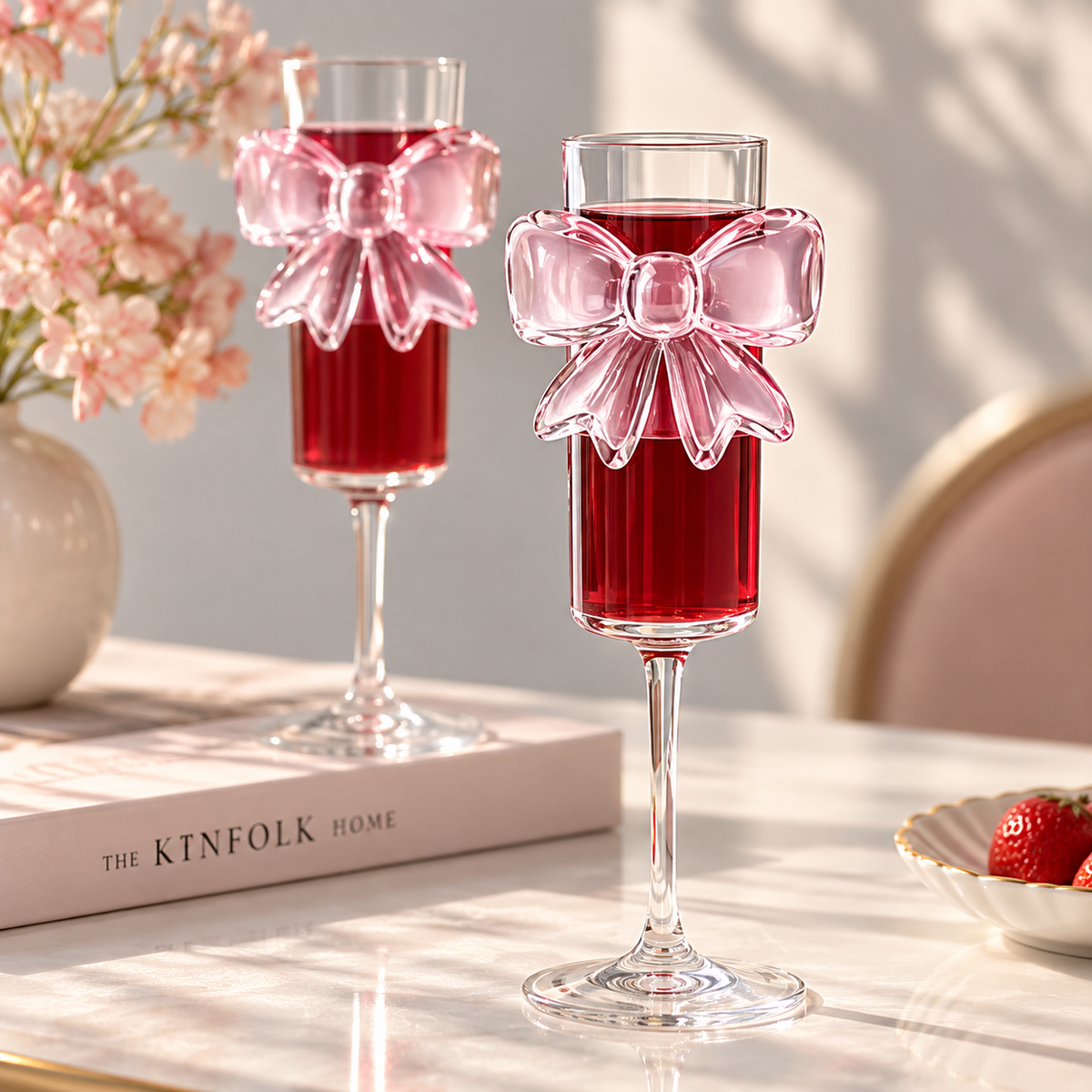 Bow Design Glass Fluet – Aesthetic Stemmed Drinking Glass