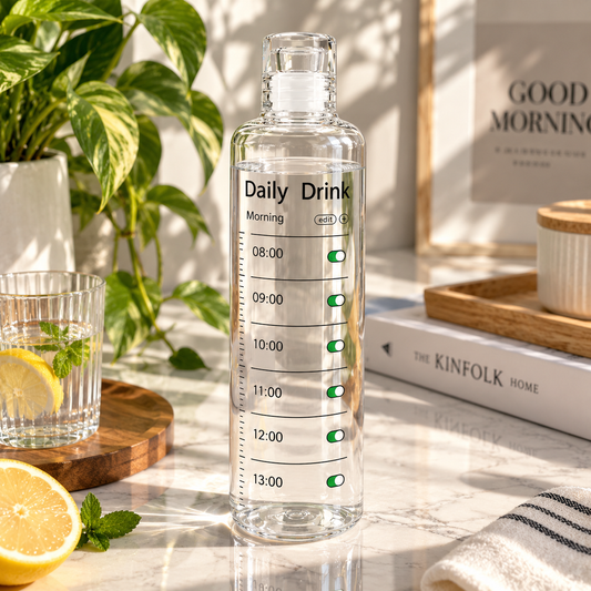 Daily Drink Time Marker | Glass Water Bottle – Hydration Reminder