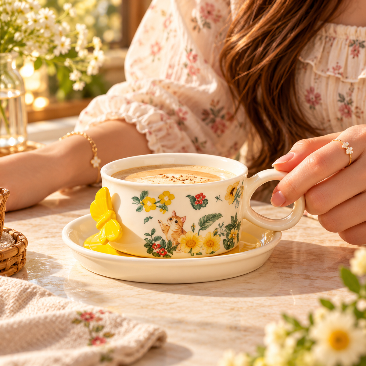 Floral Ceramic Tea Cup and Saucer | 1cup + 1saucer – Available in Different Colours