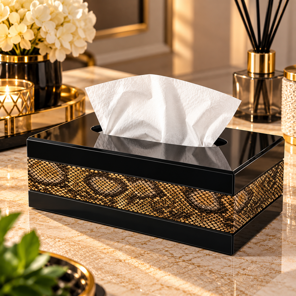 Black Snake Skin Print Tissue Box Cover