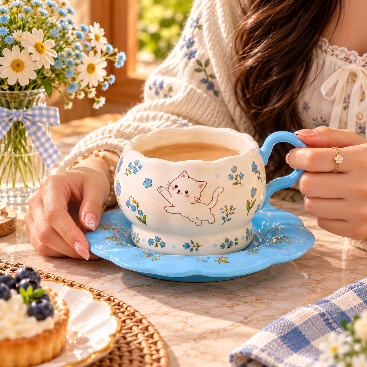 Cute Animal Print Ceramic Tea Cup and Saucer – Different Colours