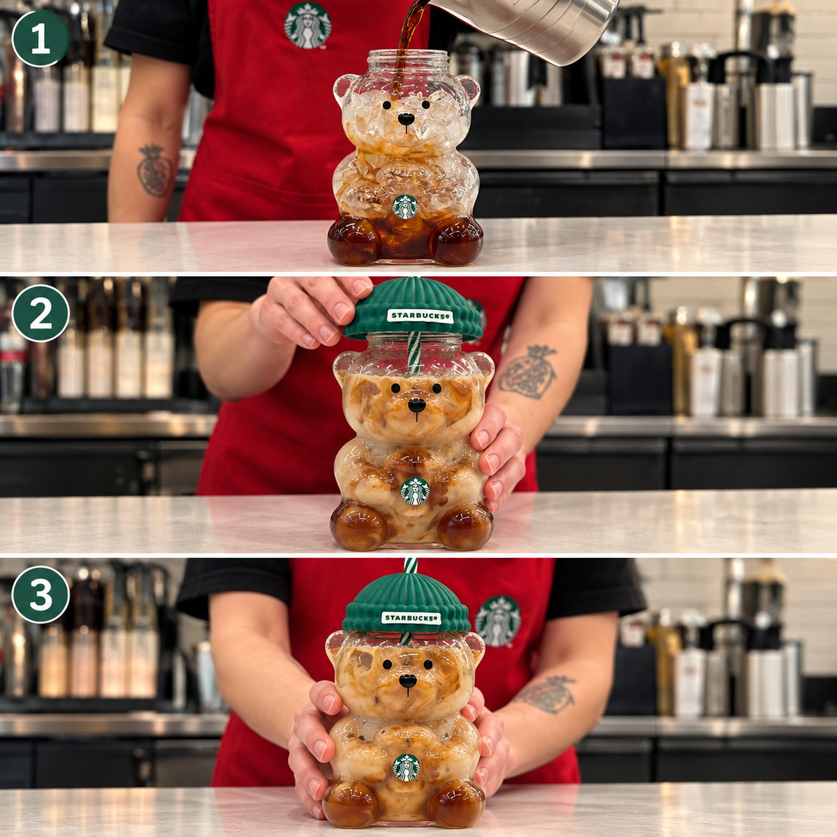 Starbucks Bearista Bear-Shaped Cup with Straw – Green Hat