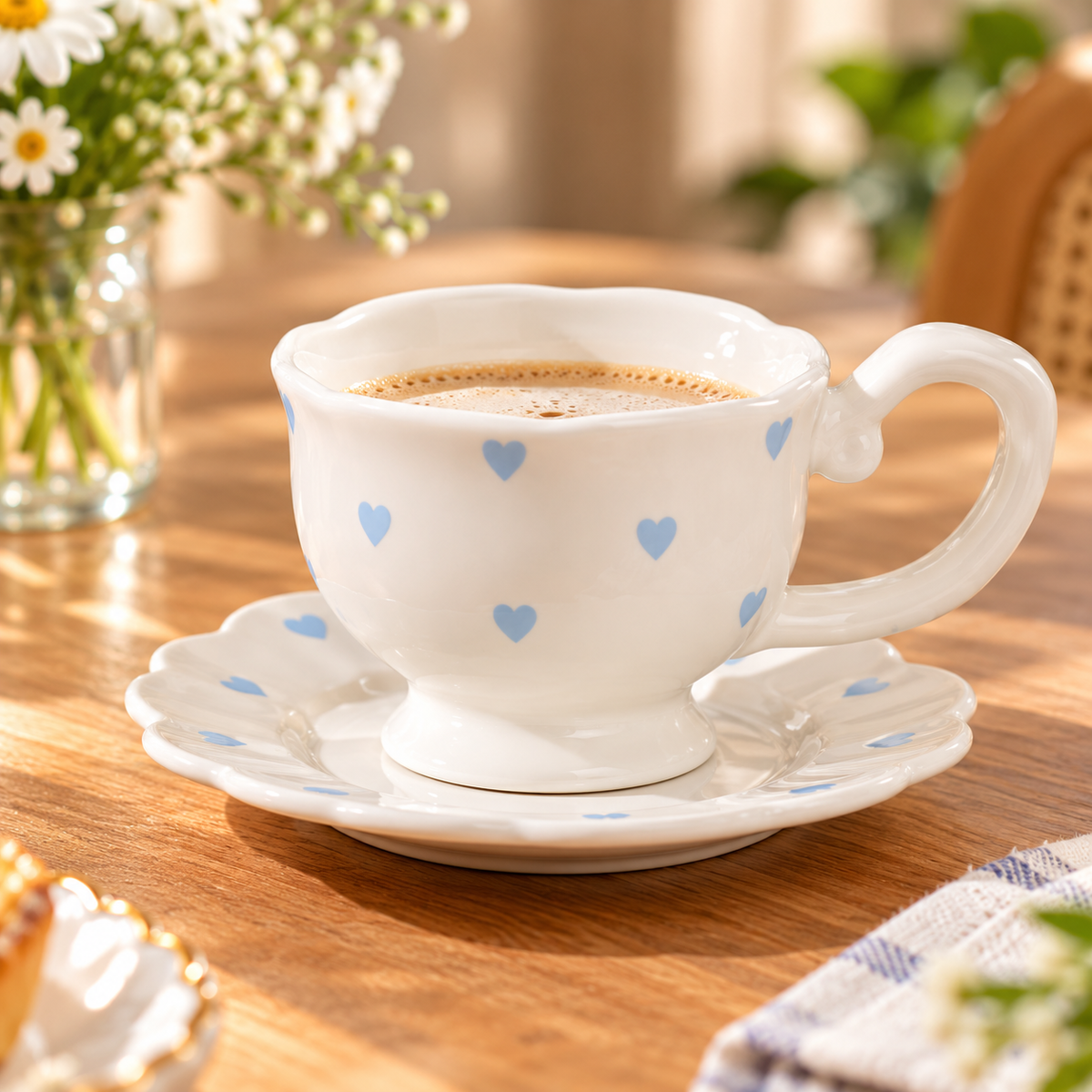Heart Print Ceramic Tea Cup and Saucer – 250ml, Different Colours