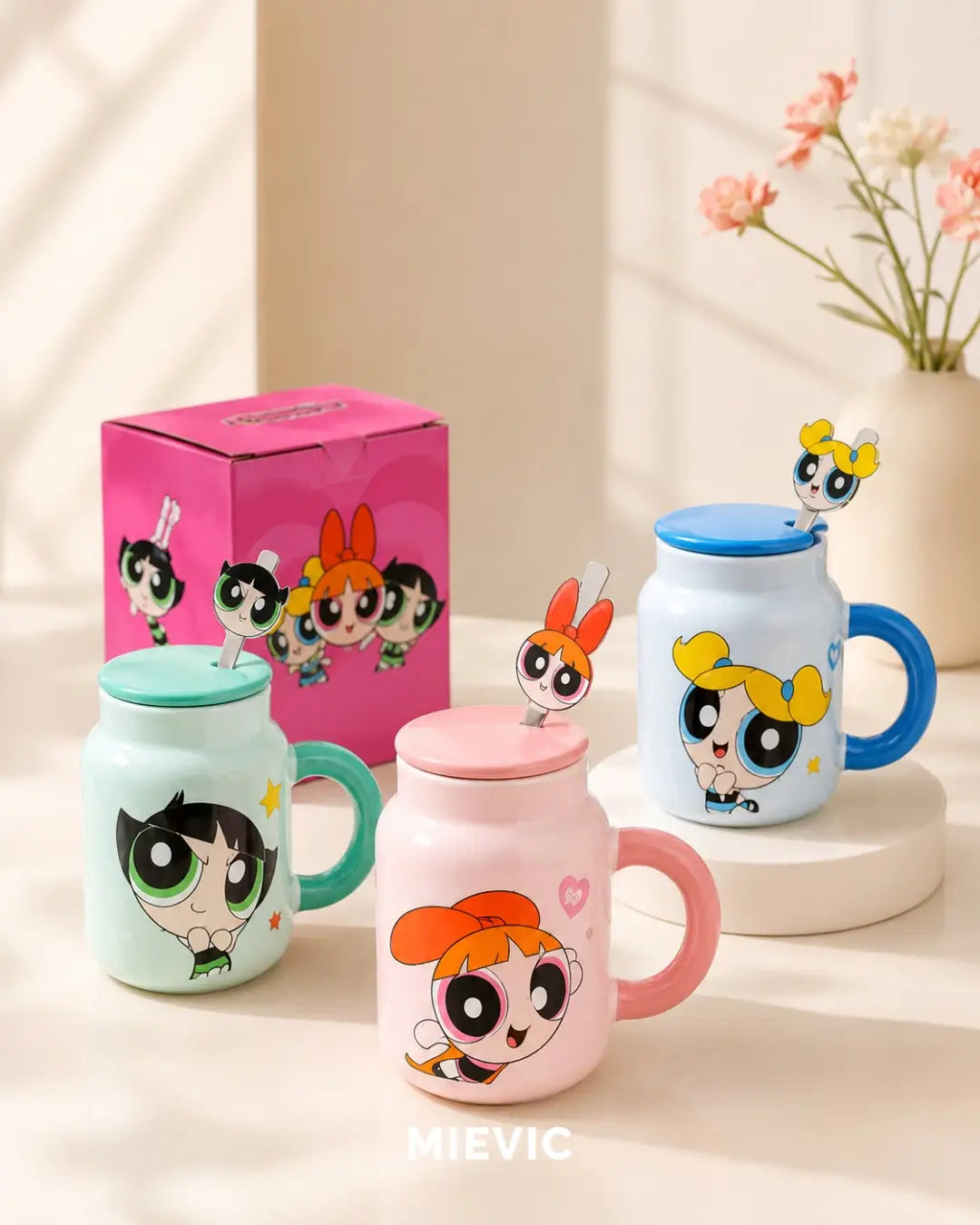The Powerpuff Girls 400ml Ceramic Mug with Lid & Straw